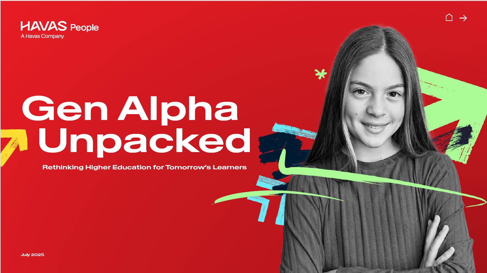 Gen alpha unpacked, 14 year old girl smiling with colourful background