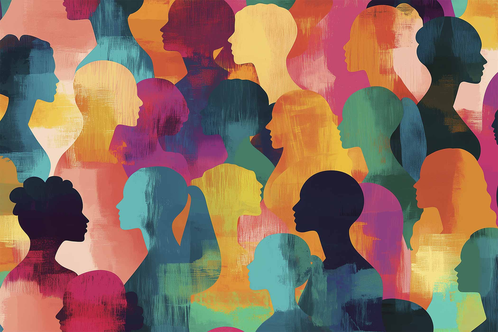 Painting of different people in a group - Celebrating Neurodiversity Pride Day